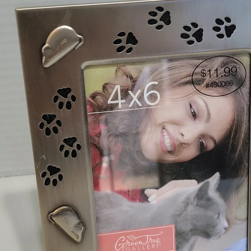 Green Tree‎ Gallery 4x6 Photo Frame Silver Tone Paw Print Mouse Design Desk